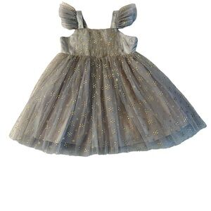 POPATU BABY GIRL LIGHT GRAY & METALLIC TULLE DRESS SIZE 24 MONTHS